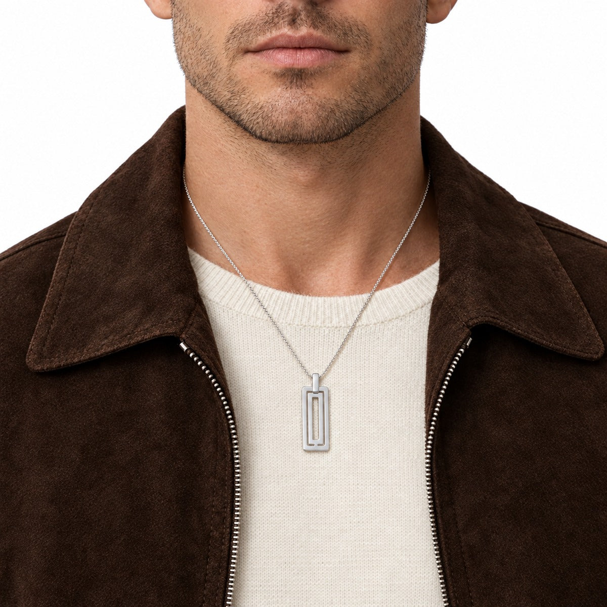Men's Open Rectangle Pendant on model