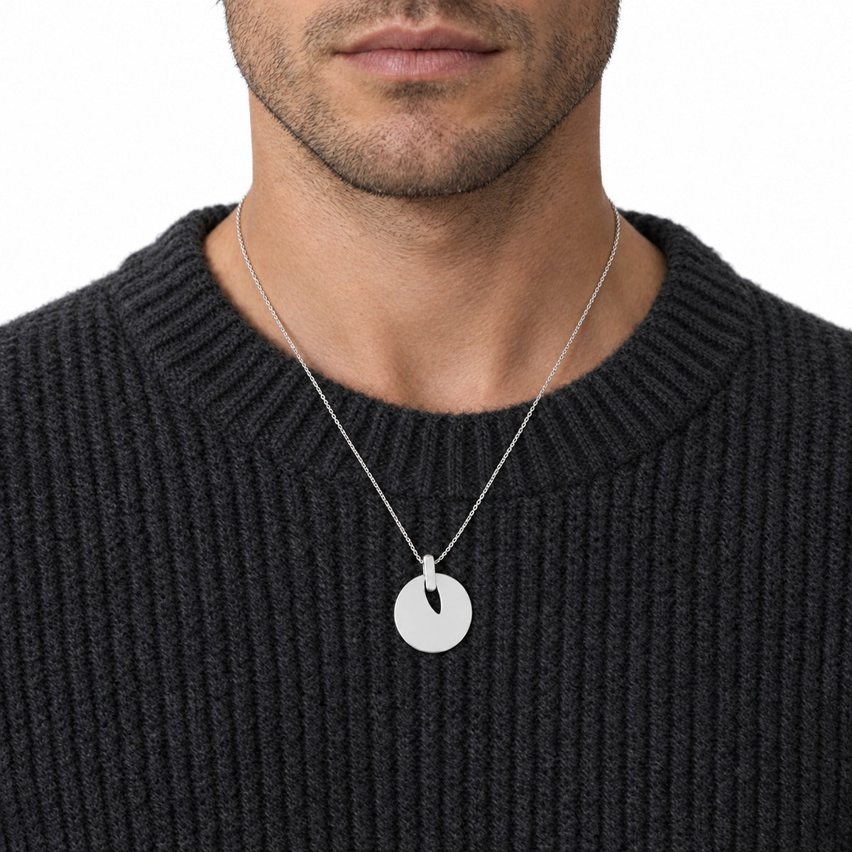 Men's Round Disc Pendant on model