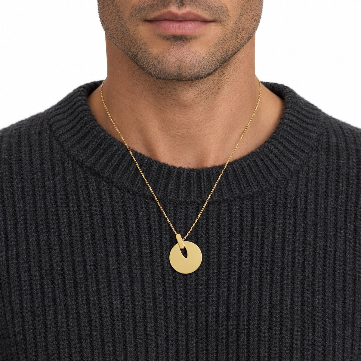 Men's Round Disc Pendant on model