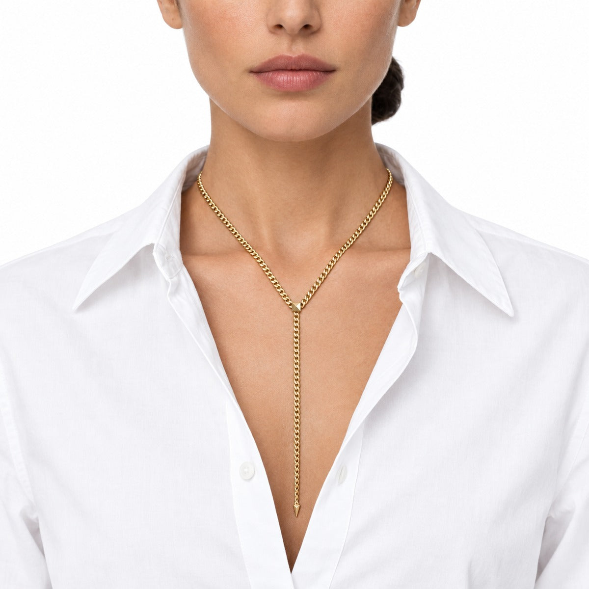Piramidi Curb Lariat Necklace on model